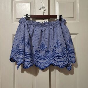 Alexis Blue Gingham Off The Shoulder Blouse M Preppy Embroidered Spring Rush